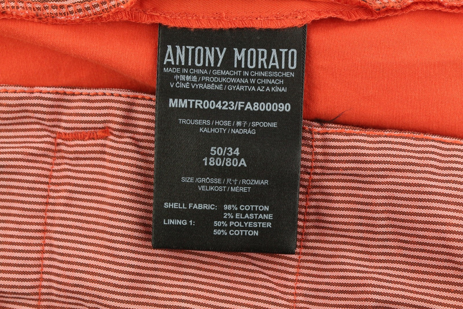 ANTONY MORATO Men Trousers W34 Red Chino Carrot Fit Pleated Belted Button Fly