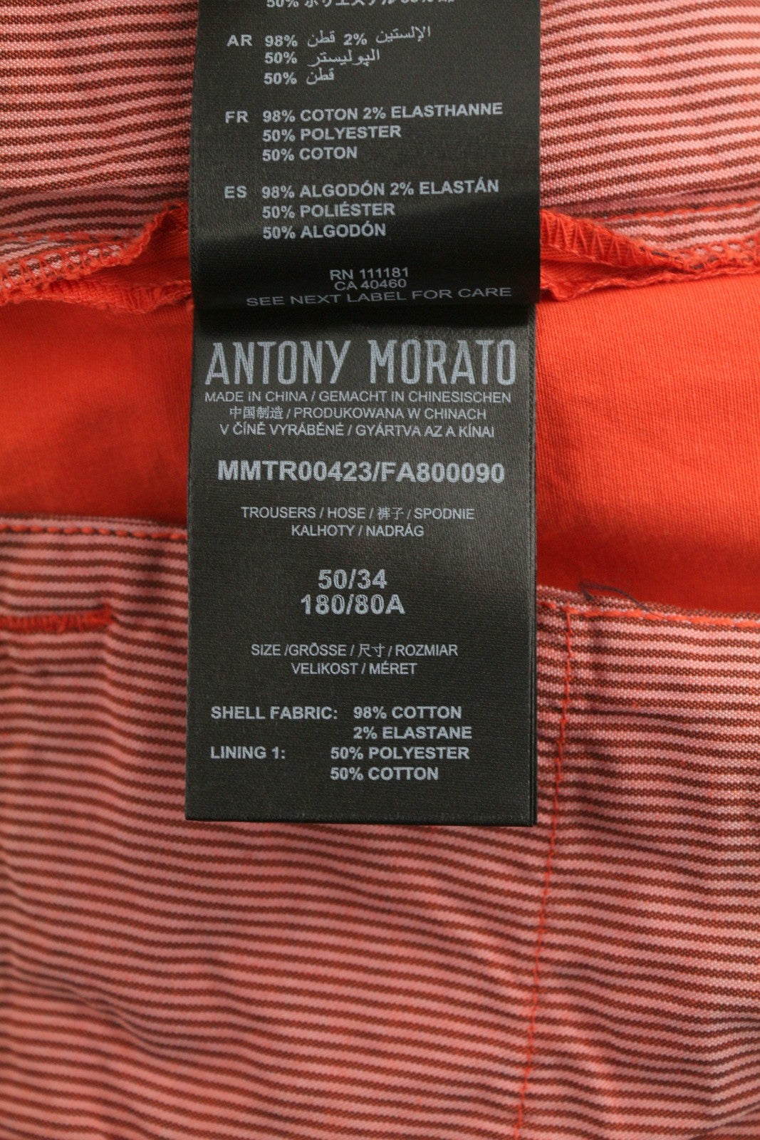 ANTONY MORATO Men Trousers W34 Red Chino Carrot Fit Pleated Belted Button Fly
