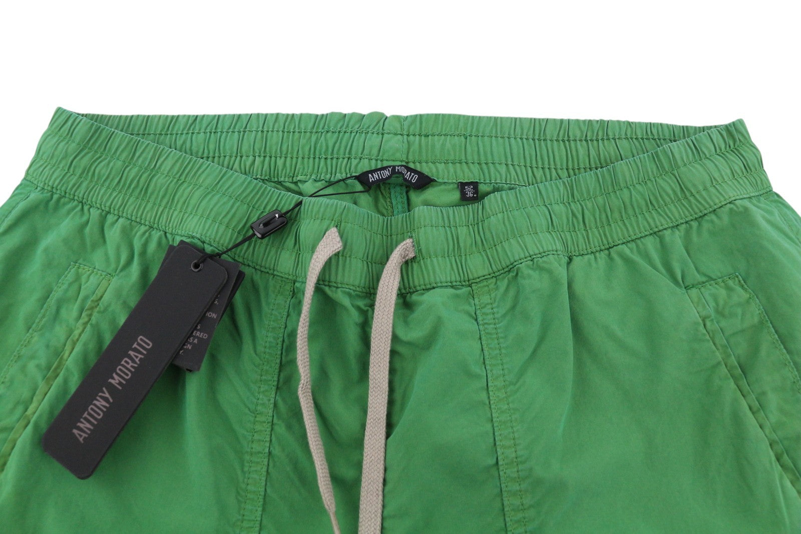 ANTONY MORATO Men Trousers W36 Green Drawstring Elastic Waist Regular Fit Logo