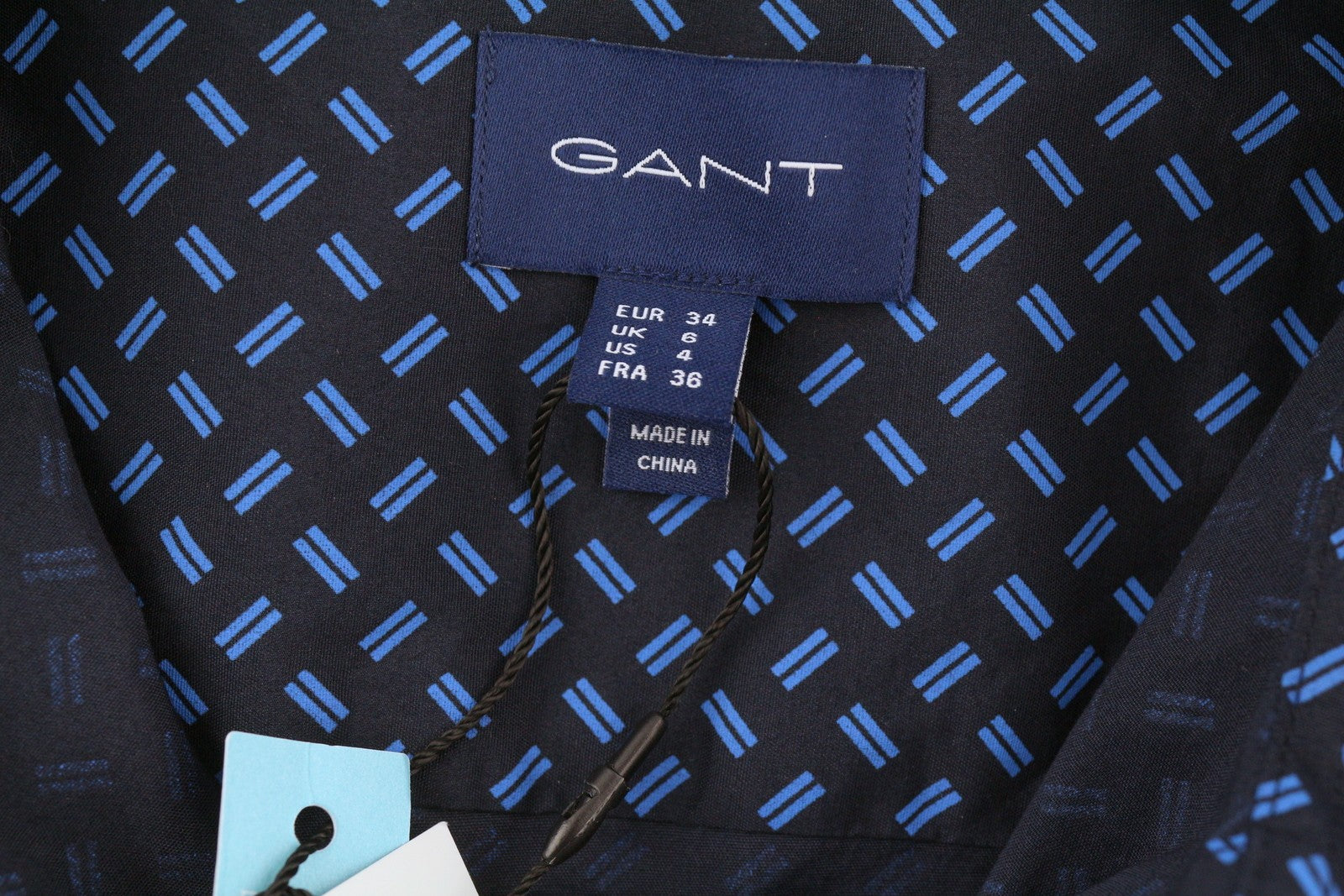 GANT Women Shirt EU34 Dark Blue Button-Up Spread Collar Patterned Logo Casual