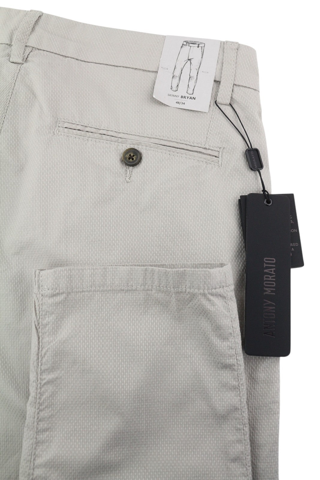 ANTONY MORATO Bryan Men Trousers W34 Grey Chino Skinny Fit Stretch Patterned