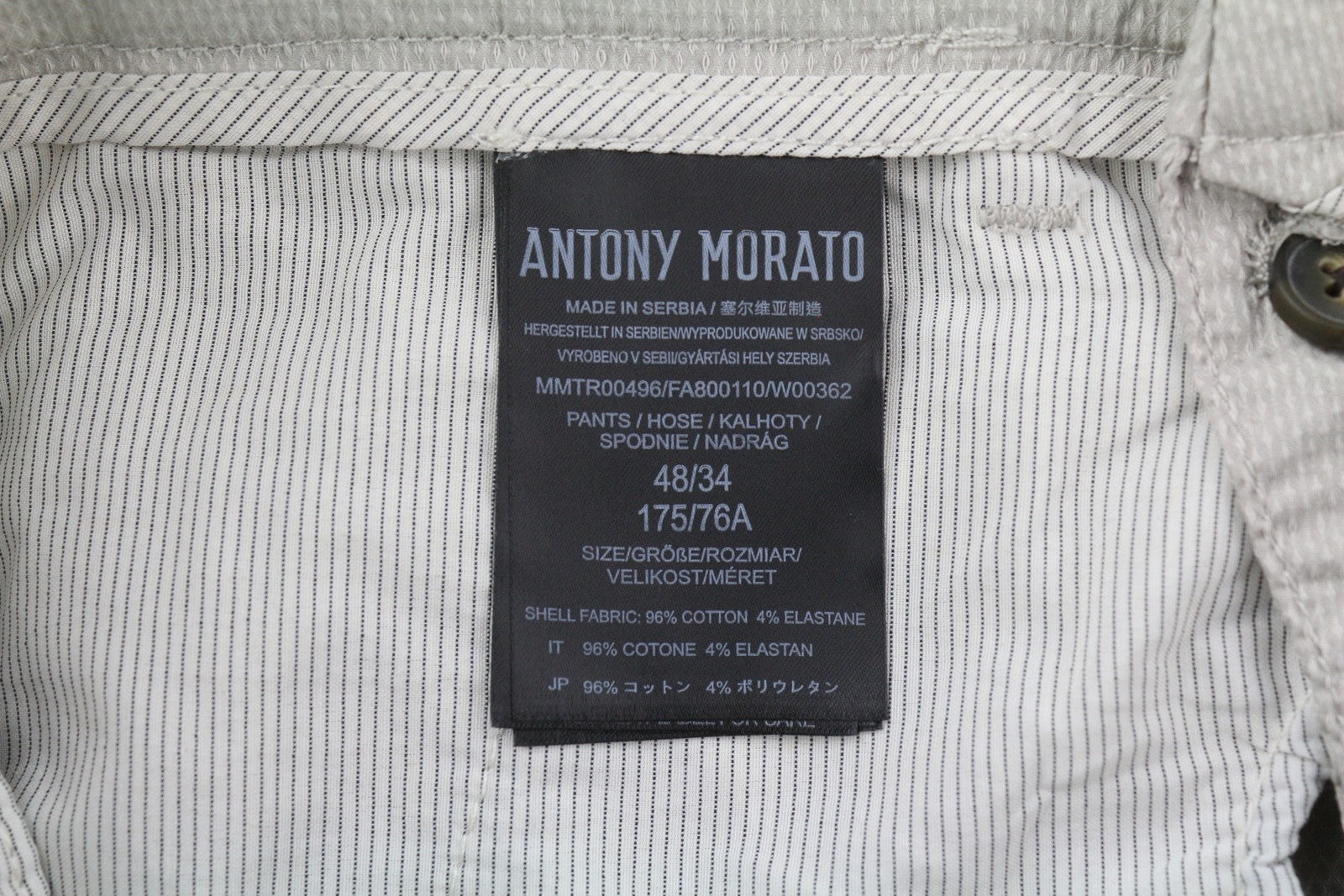 ANTONY MORATO Bryan Men Trousers W34 Grey Chino Skinny Fit Stretch Patterned