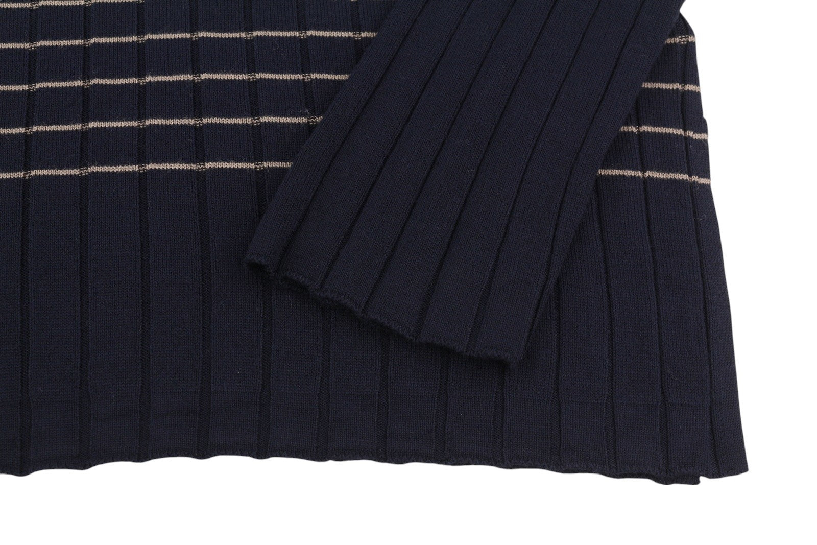 GANT Stripe Ribbed Knit Women Jumper S Dark Blue Merino Wool Silk Blend Pullover