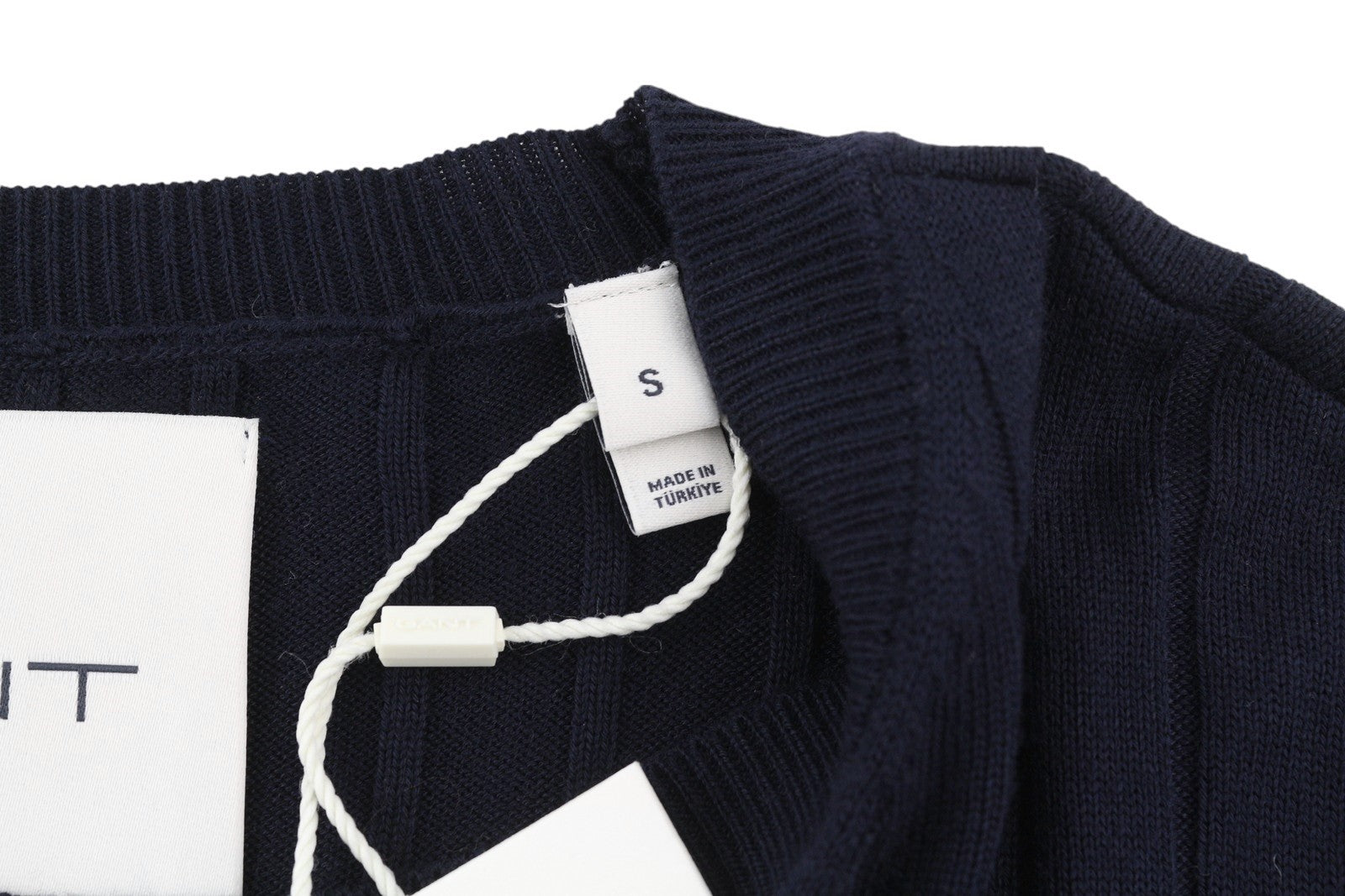 GANT Stripe Ribbed Knit Women Jumper S Dark Blue Merino Wool Silk Blend Pullover