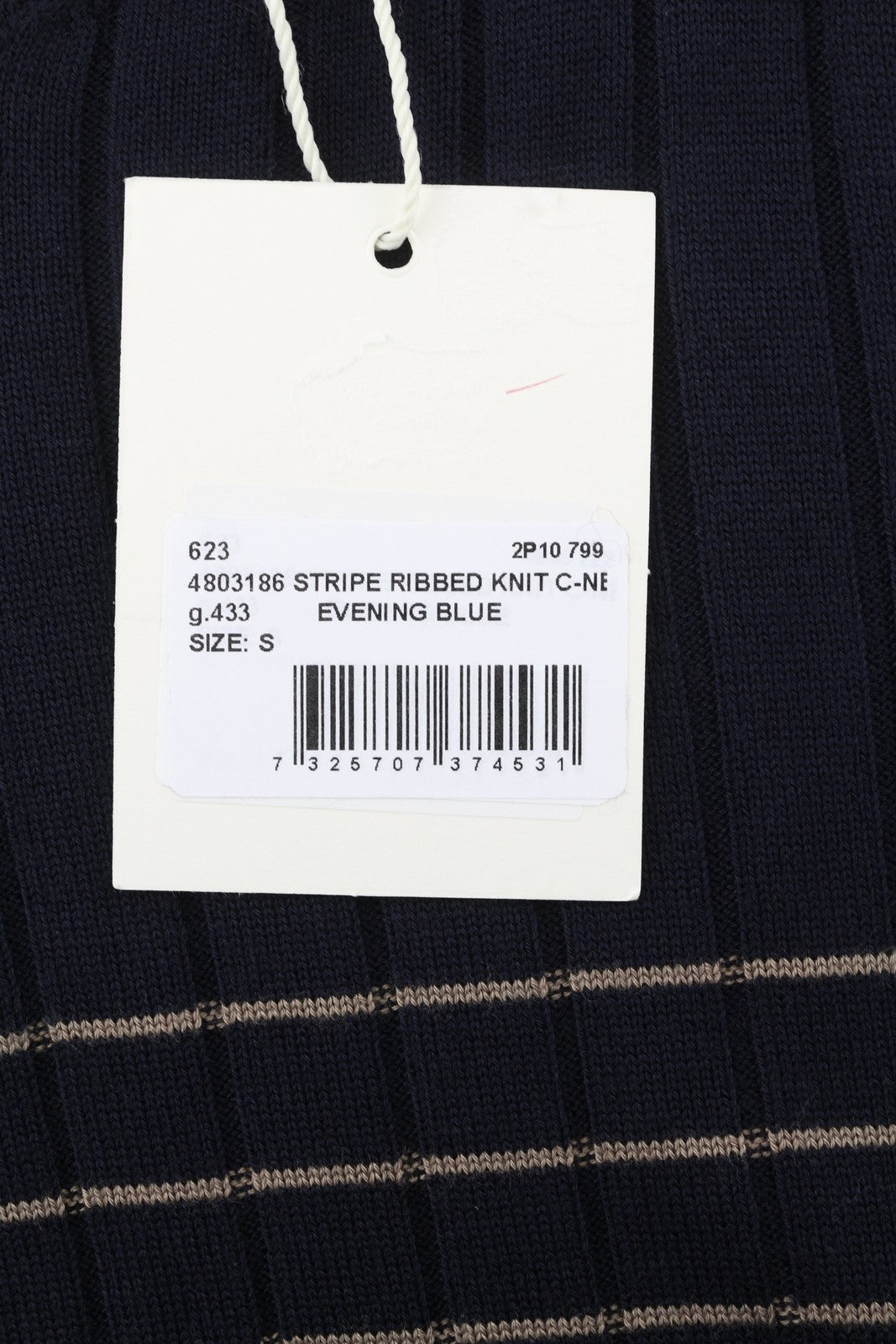 GANT Stripe Ribbed Knit Women Jumper S Dark Blue Merino Wool Silk Blend Pullover