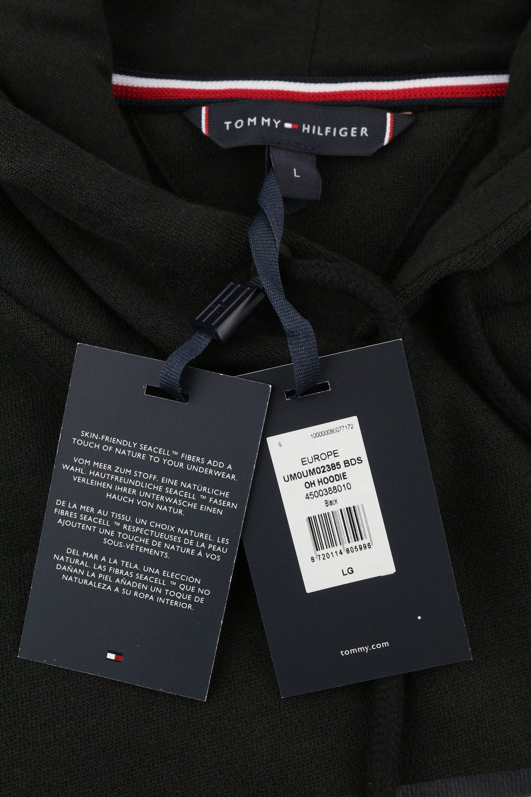 TOMMY HILFIGER OH Men Hoodie L Pullover Black Front Logo Pyjama Top Sleepwear