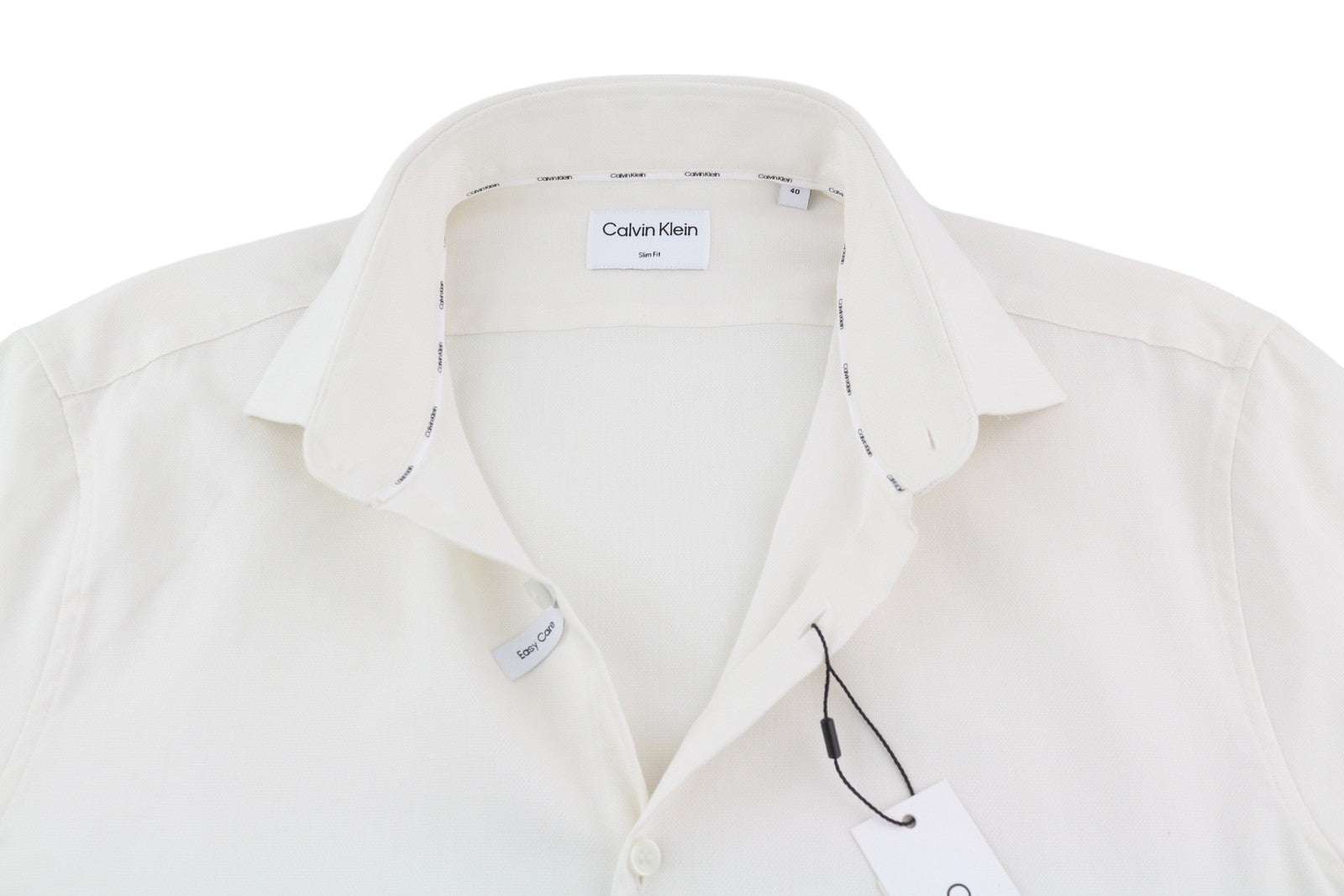 CALVIN KLEIN Tructure Solid Slim Men Formal Shirt 40 L White Button-Up Cutaway