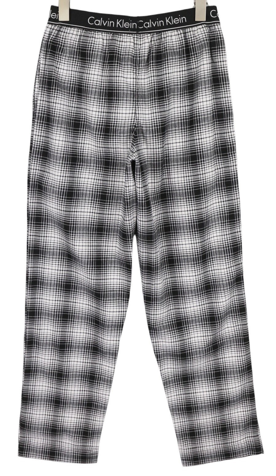 CALVIN KLEIN Shadow Plaid Men Trousers S Black Flannel Elastic Waist Sleepwear