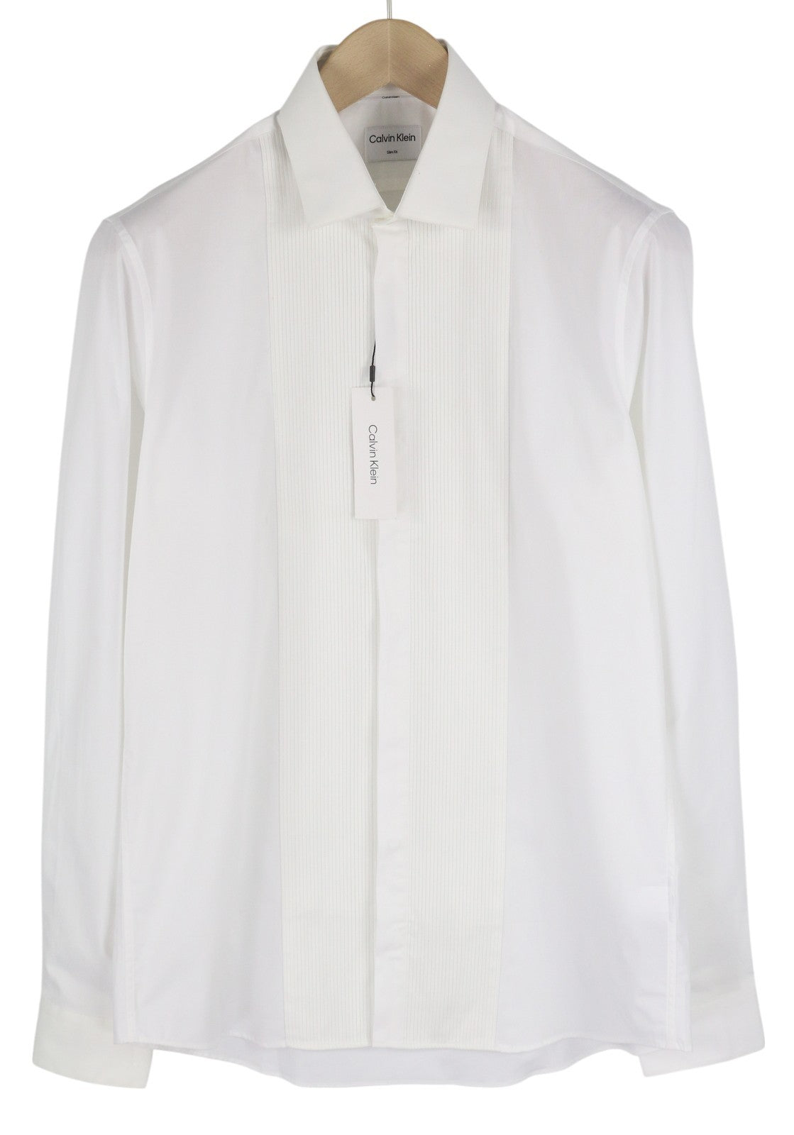 CALVIN KLEIN Evening Tuxedo Slim Men Formal Shirt 40 L White Button-Up Cutaway