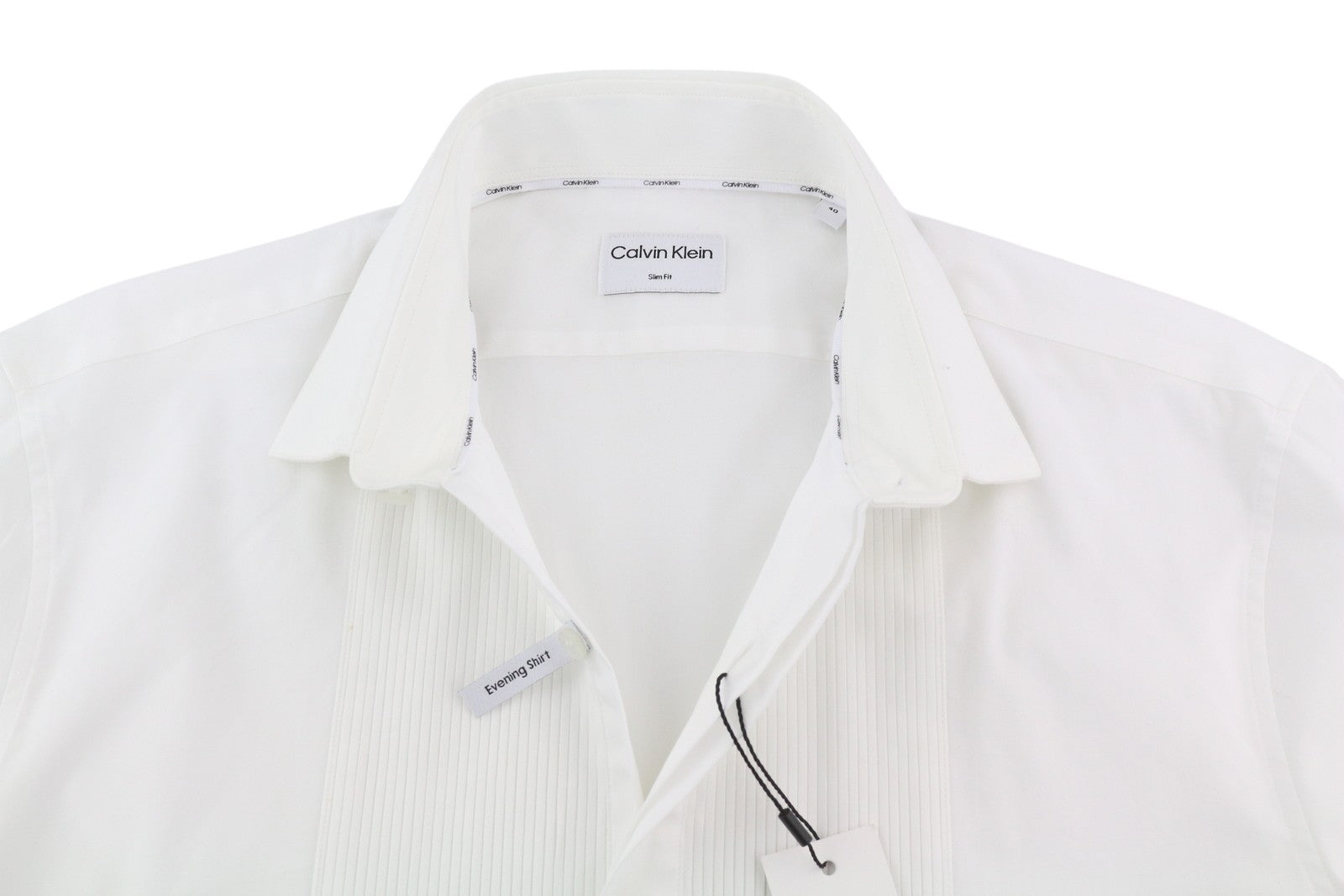 CALVIN KLEIN Evening Tuxedo Slim Men Formal Shirt 40 L White Button-Up Cutaway