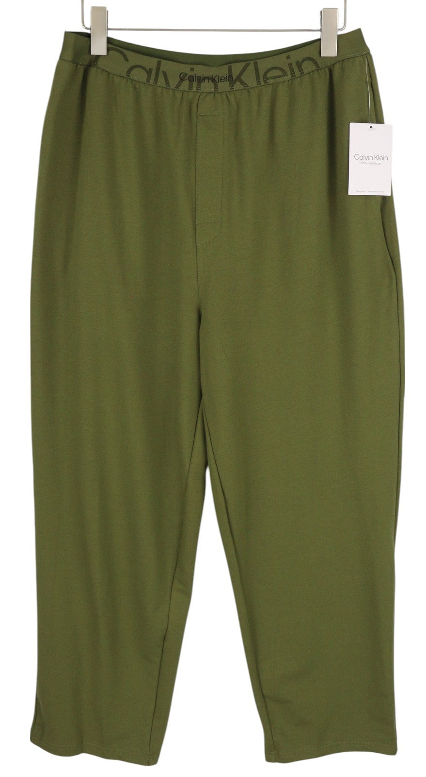 CALVIN KLEIN Men Trousers L Green Embossed Icon Regular Elastic Waist Sleepwear