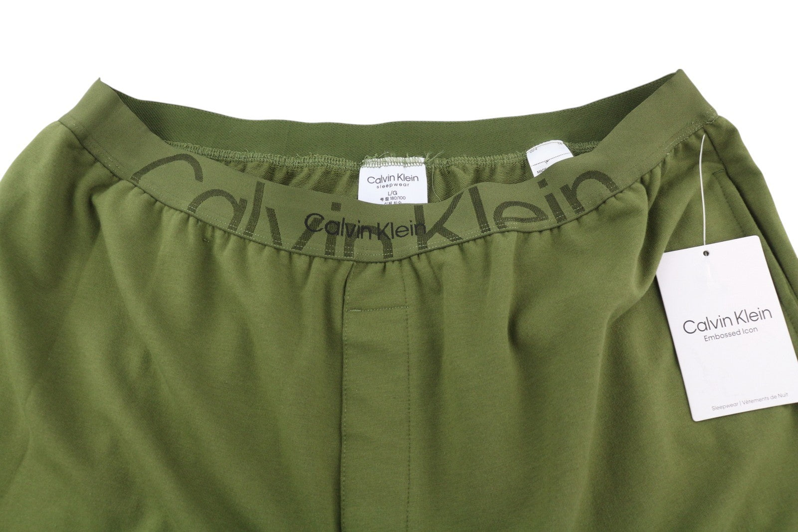 CALVIN KLEIN Men Trousers L Green Embossed Icon Regular Elastic Waist Sleepwear