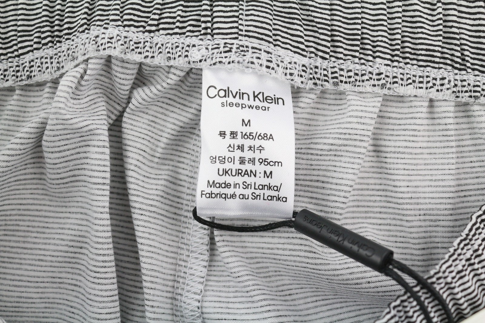 CALVIN KLEIN Men Trousers M White Striped Elastic Waist Regular Fit Sleepwear