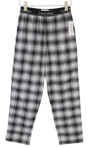 CALVIN KLEIN Shadow Plaid Men Trousers M Black Flannel Elastic Waist Sleepwear