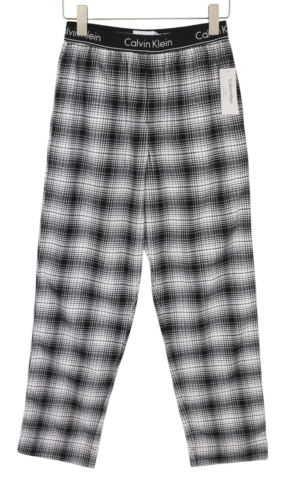CALVIN KLEIN Shadow Plaid Men Trousers M Black Flannel Elastic Waist Sleepwear