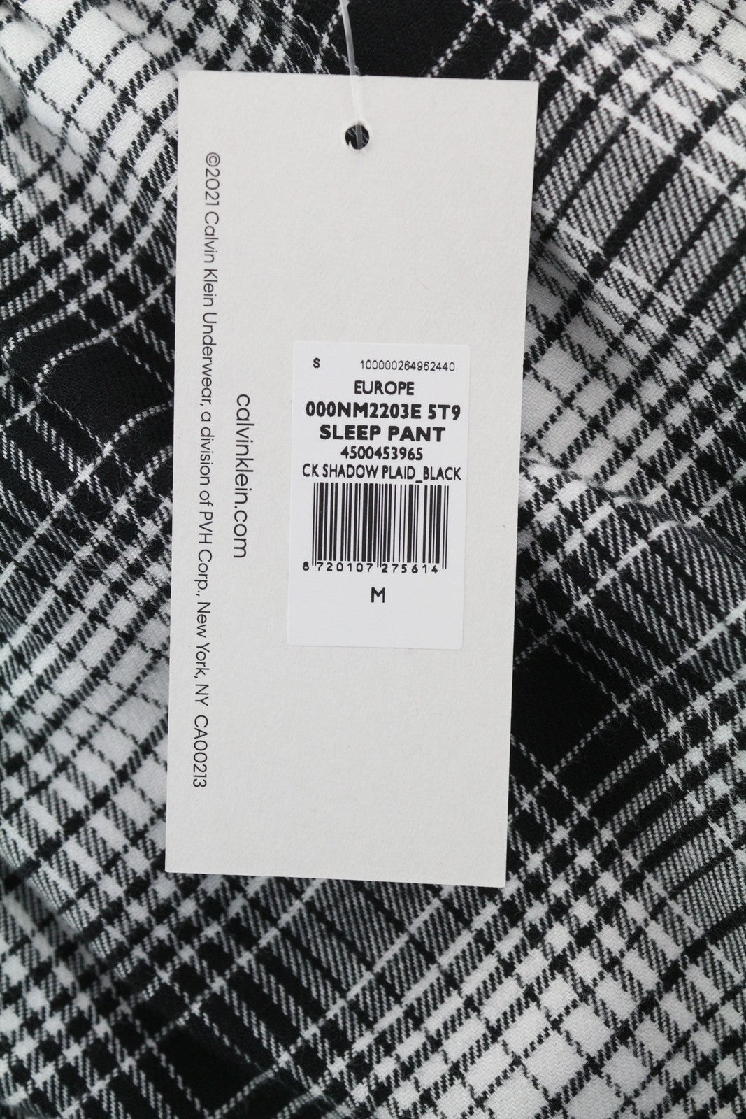 CALVIN KLEIN Shadow Plaid Men Trousers M Black Flannel Elastic Waist Sleepwear