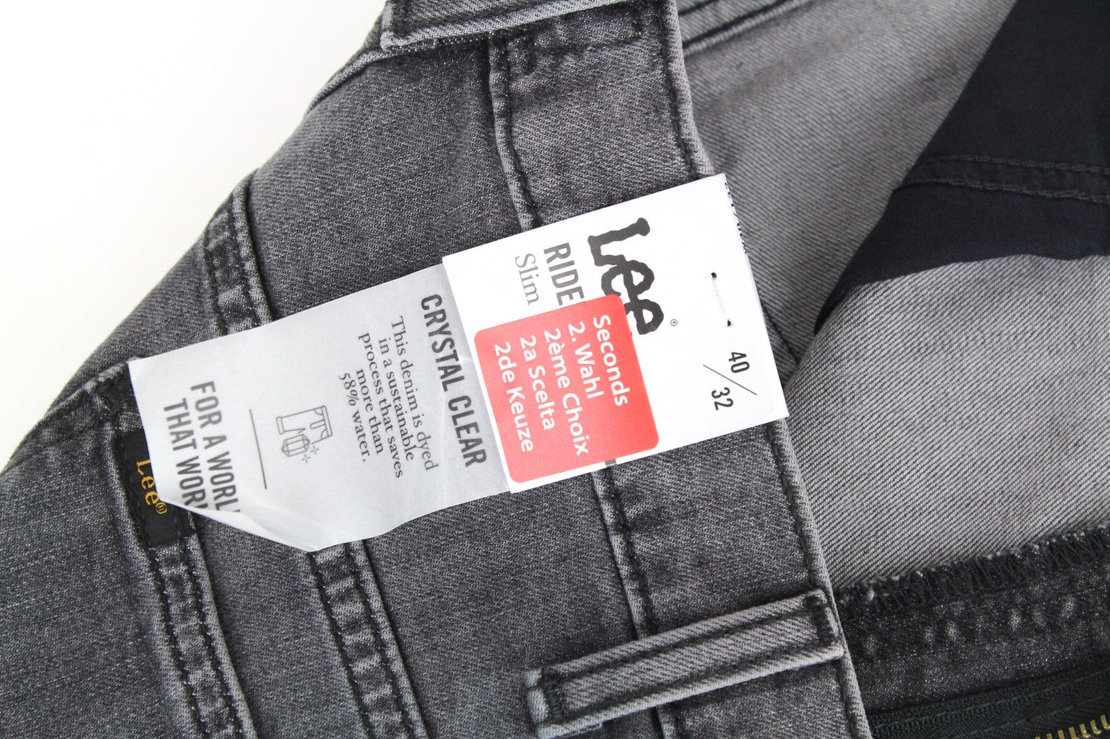 LEE Rider Men's Jeans W40/L32 Slim Grey Stretch Denim Washed Casual Fit