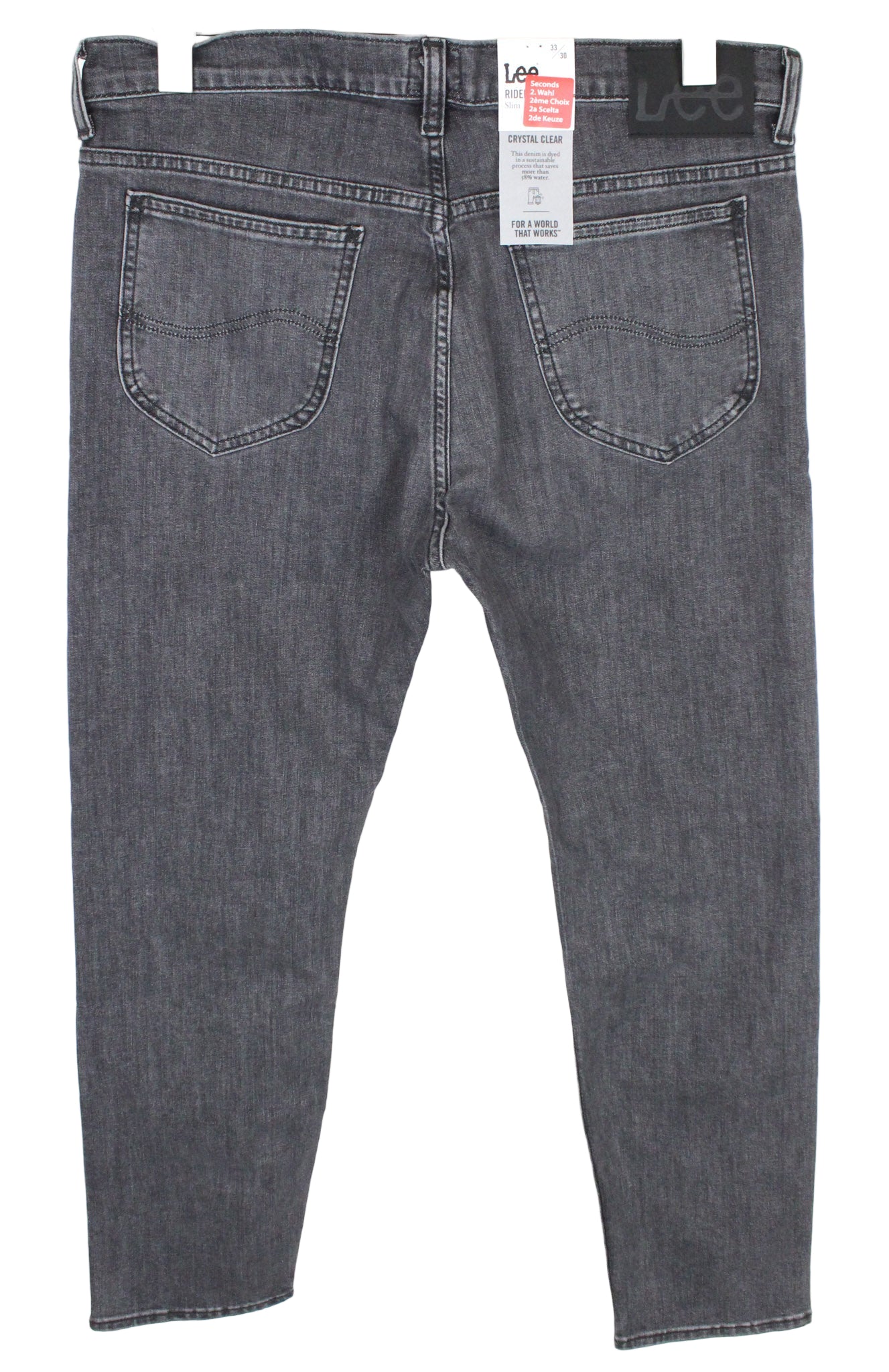 LEE Rider Men's W33/L30 Grey Washed Denim Stretch Jeans Slim Casual