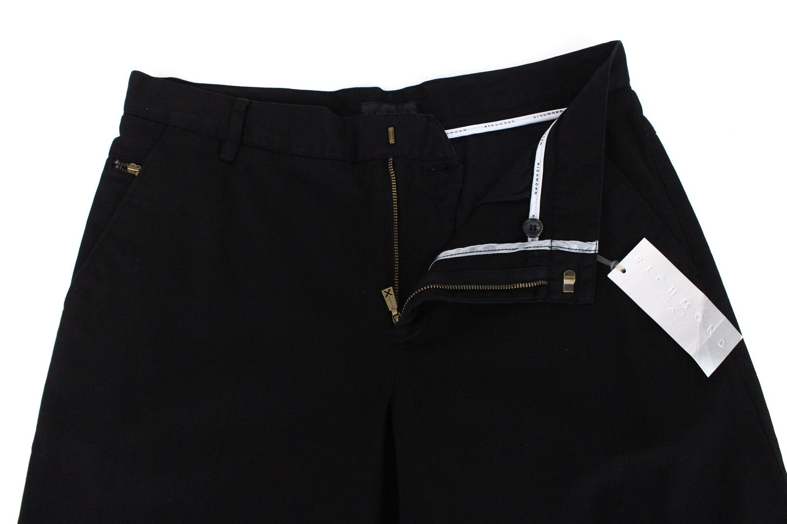 RICHMOND Men's Trousers 48 Black Cotton Casual Stretch Pleated Front