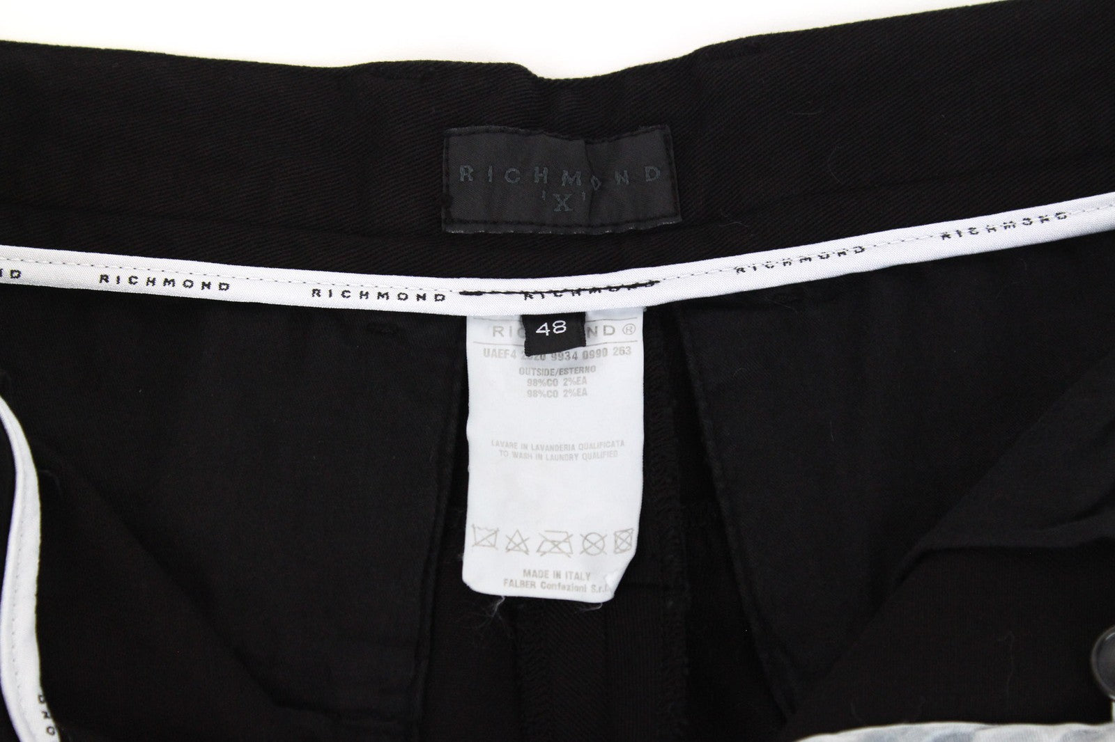 RICHMOND Men's Trousers 48 Black Cotton Casual Stretch Pleated Front