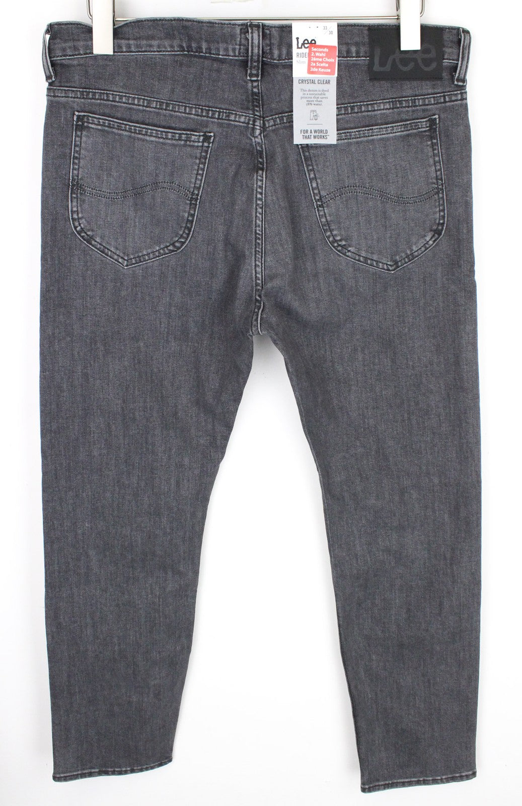 LEE Rider Men's W33/L32 Grey Faded Stretch Slim Cotton 5-Pocket Jeans