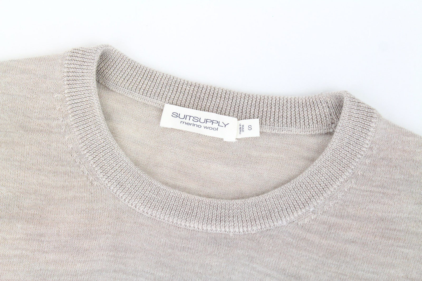 SUITSUPPLY Men's S Pullover Beige Merino Wool Long Sleeve Knit Jumper