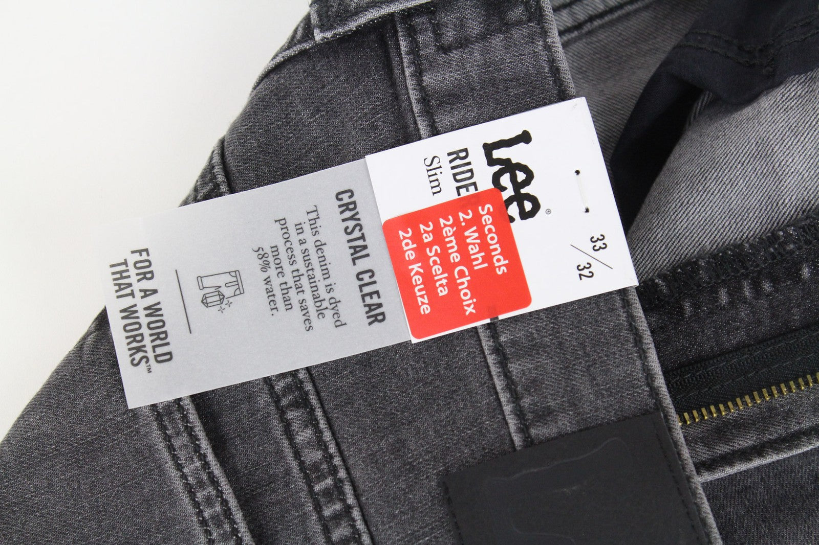 LEE Rider Men's W33/L32 Grey Stretch Faded Denim Slim Fit Casual Jeans