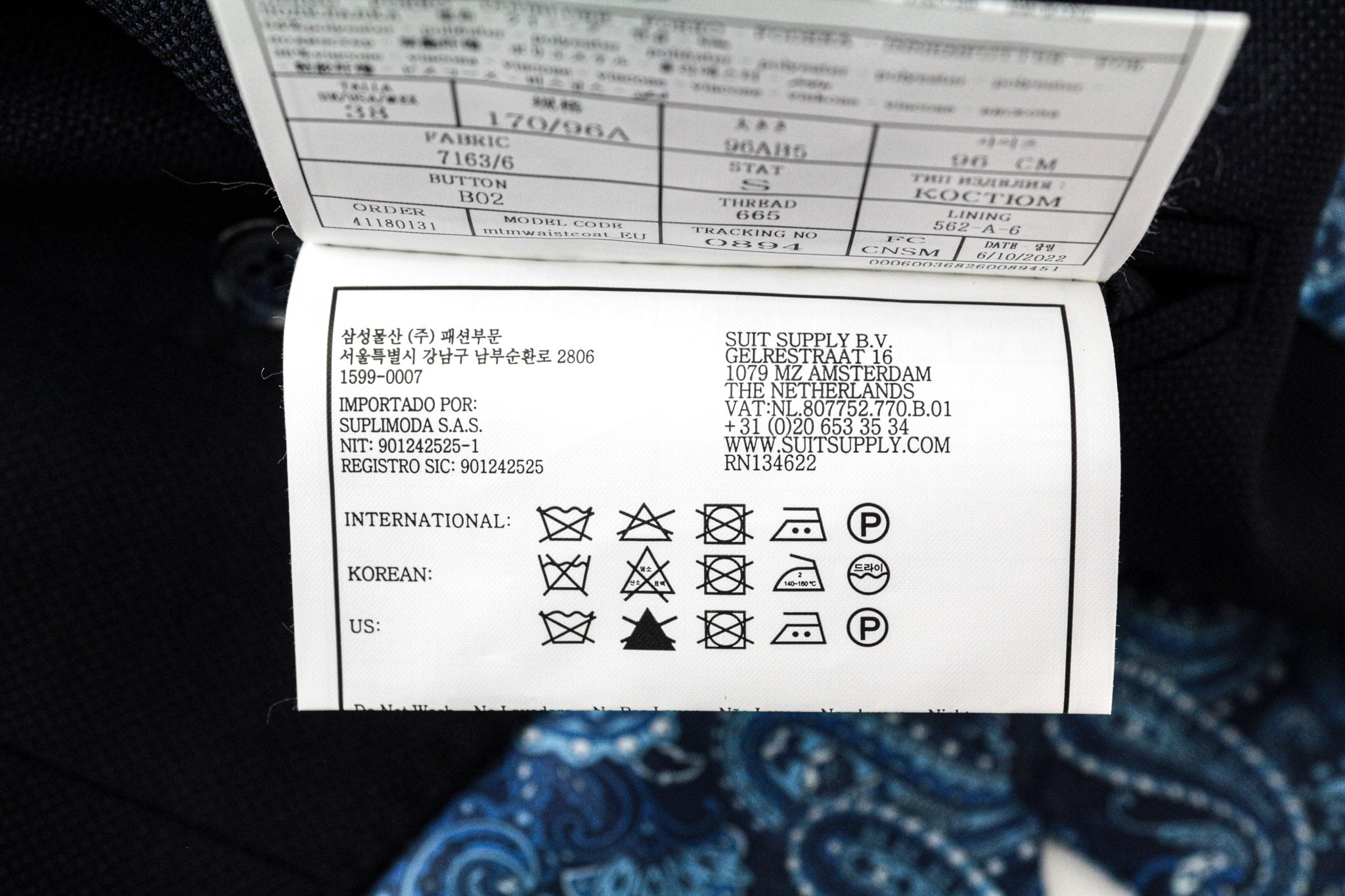 SUITSUPPLY Havana Men's UK38S 3-Piece Blue Slim Fit Wool Stretch Suit