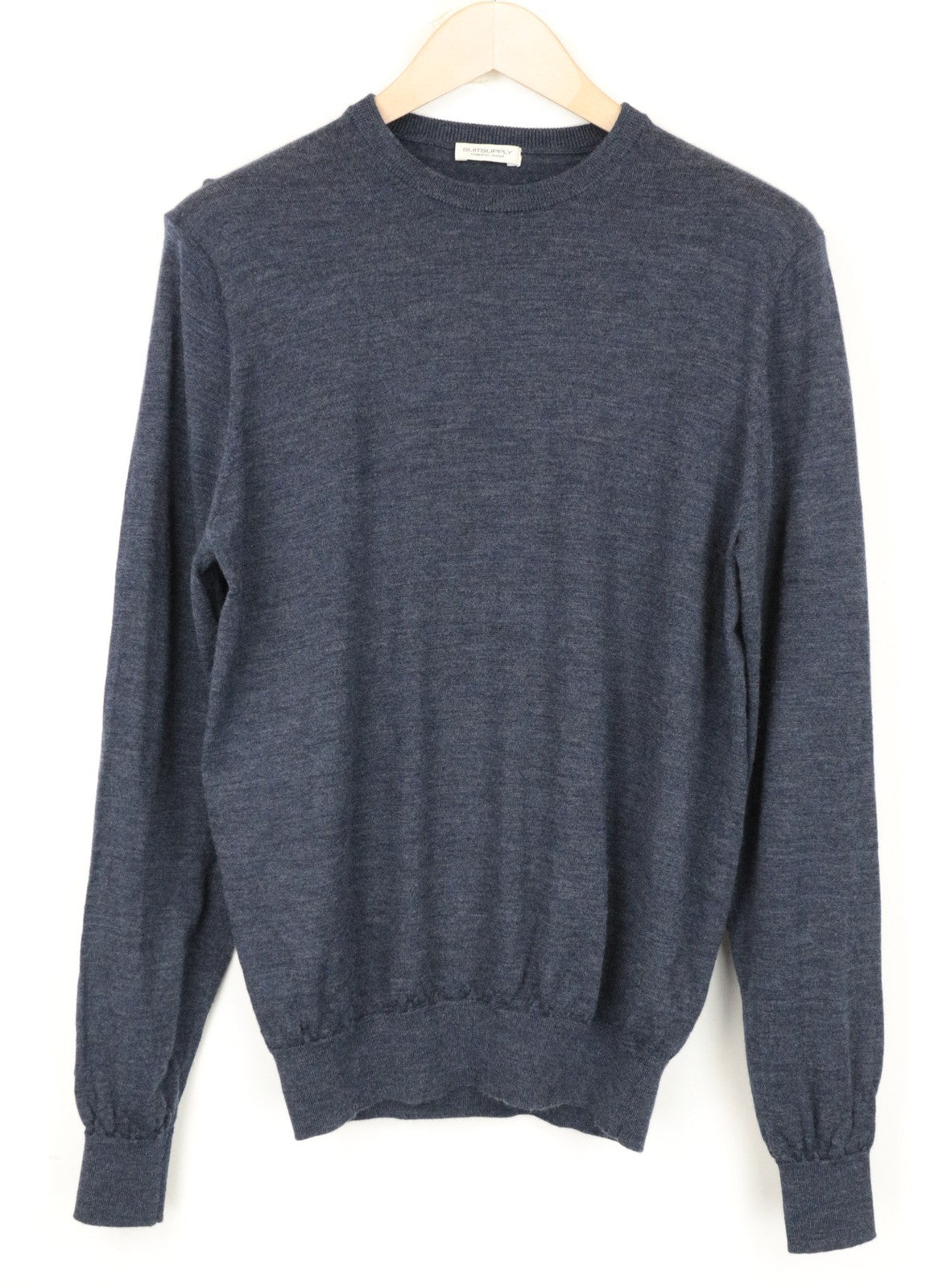 SUITSUPPLY Men's ~S Slim Blue Crew Neck Jumper Merino Wool Knit Melange