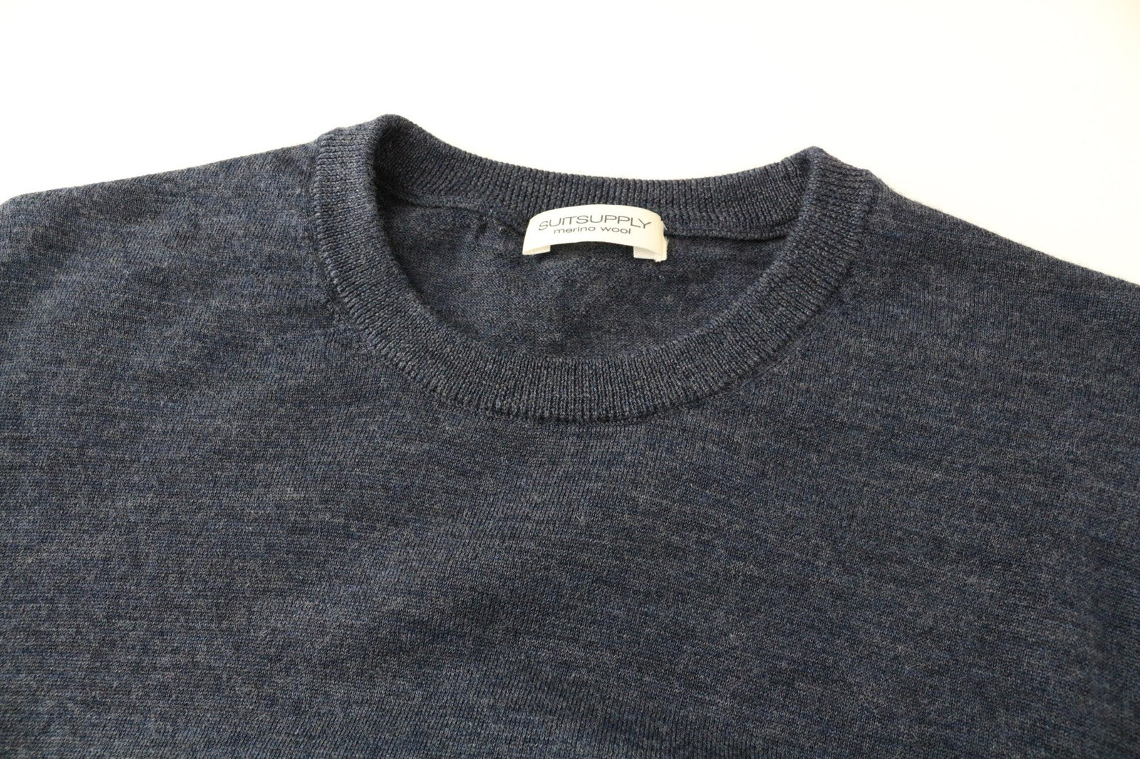 SUITSUPPLY Men's ~S Slim Blue Crew Neck Jumper Merino Wool Knit Melange