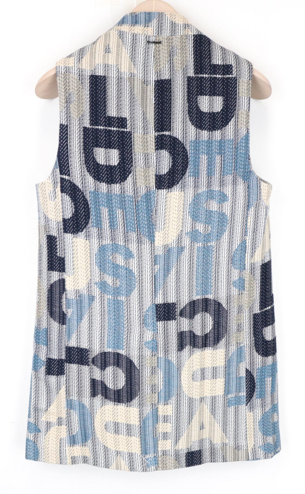 DESIGUAL Letters Women's Vest S Blue Sleeveless Cotton Blend Patterned Waistcoat