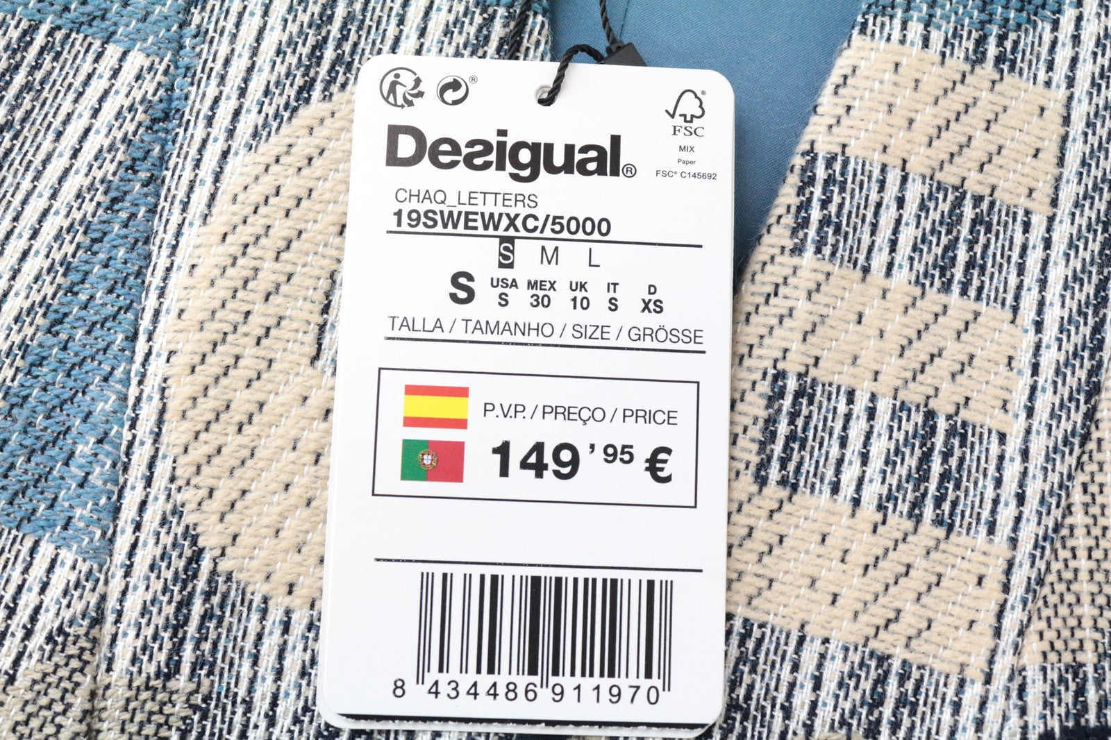 DESIGUAL Letters Women's Vest S Blue Sleeveless Cotton Blend Patterned Waistcoat