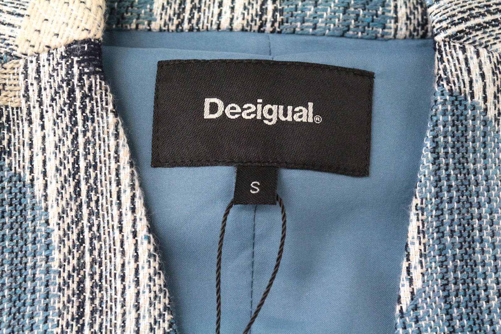 DESIGUAL Letters Women's Vest S Blue Sleeveless Cotton Blend Patterned Waistcoat