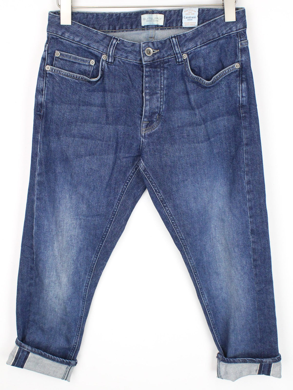 SUITSUPPLY Alain Men's Jeans W30/L32 Slim Mid-Blue Selvedge Stretch Fit