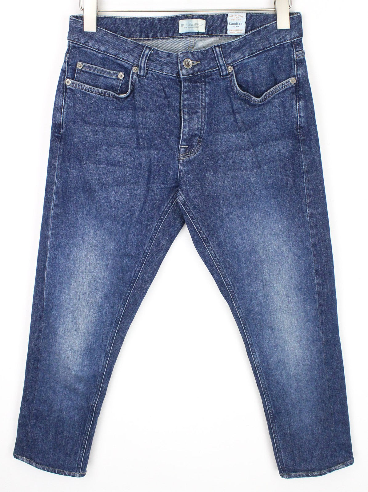 SUITSUPPLY Alain Men's Jeans W30/L32 Slim Mid-Blue Selvedge Stretch Fit