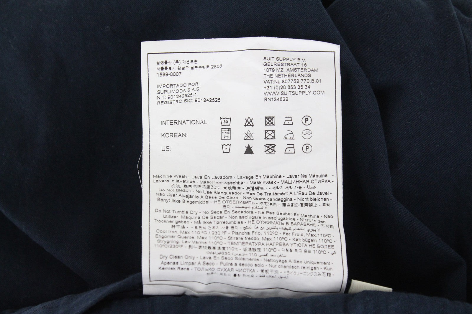 SUITSUPPLY Porto Novo Men's Trousers 50 Slim Navy Cotton Stretch Chino