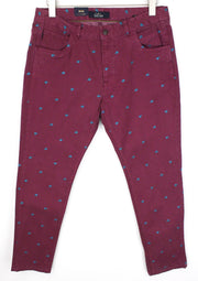 SCOTCH & SODA Phaidon Men's Trousers W32/L32 Purple Slim Embroidered Pattern