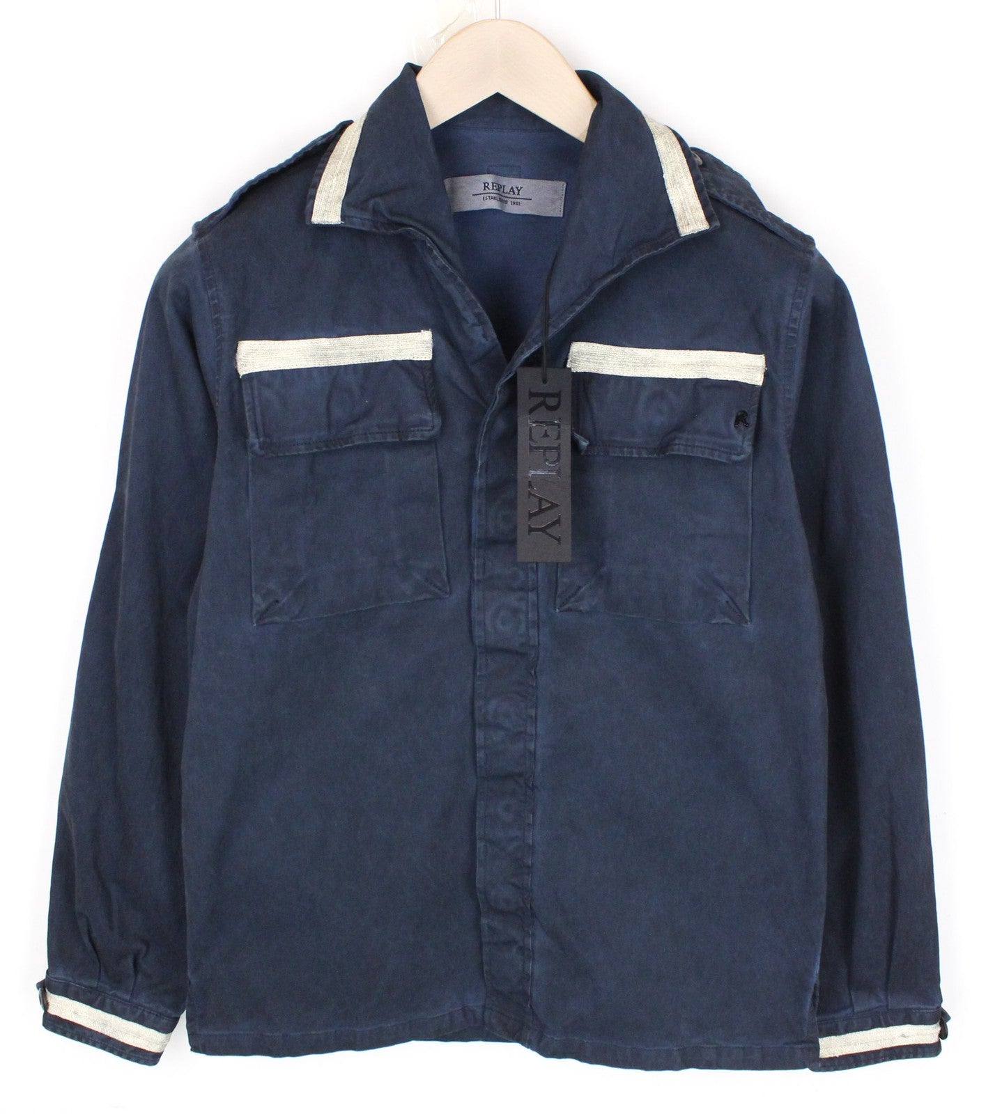 REPLAY Men's Jacket M Blue Cotton Lightweight Single-Breasted Stretch