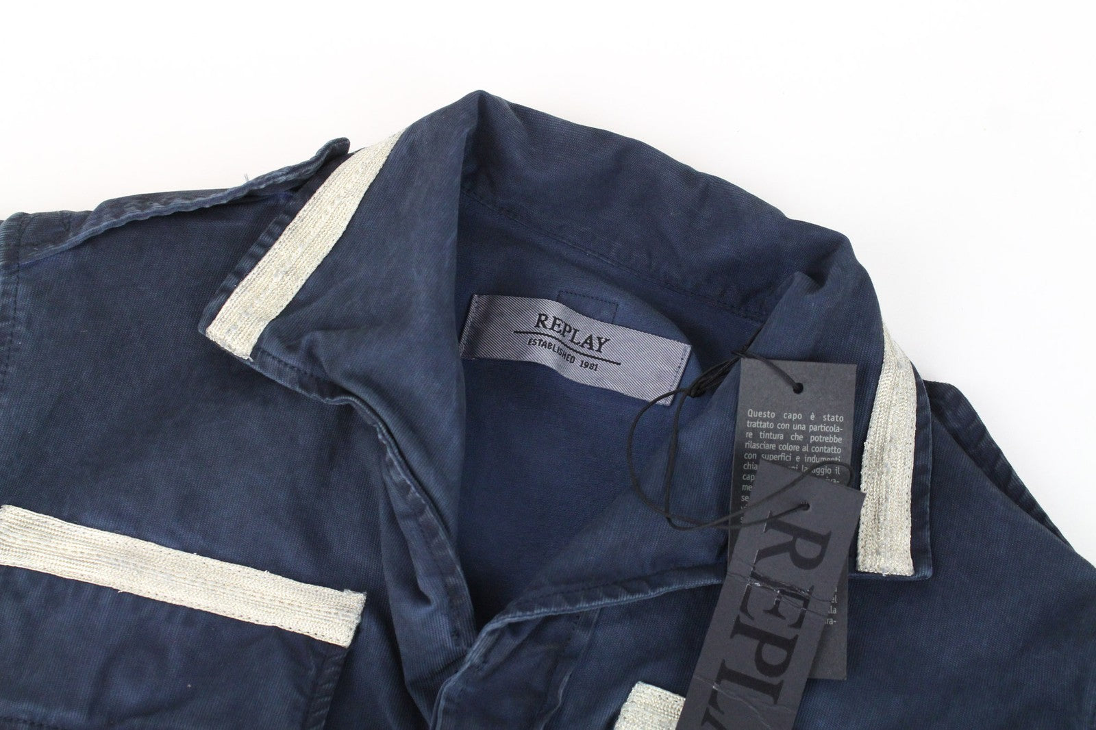 REPLAY Men's Jacket M Blue Cotton Lightweight Single-Breasted Stretch