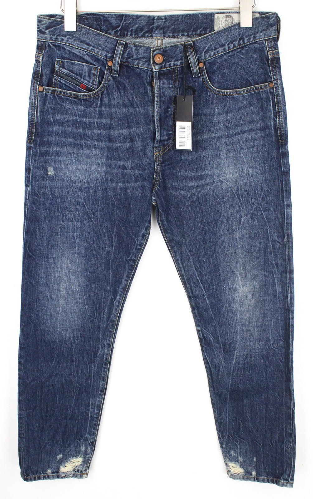 DIESEL Mharky 080AG Men's W32/L32 Slim Fit Blue Distressed Non-Stretch Jeans