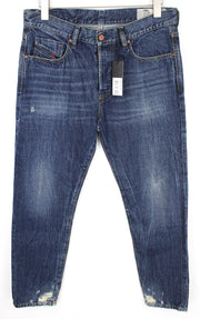 DIESEL Mharky 080AG Men's W32/L32 Slim Fit Blue Distressed Non-Stretch Jeans