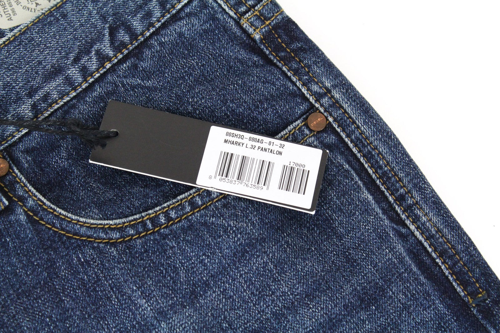 DIESEL Mharky 080AG Men's W32/L32 Slim Fit Blue Distressed Non-Stretch Jeans