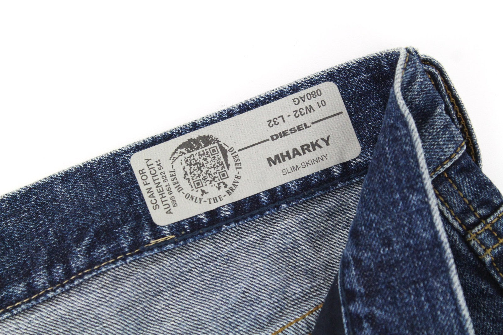 DIESEL Mharky 080AG Men's W32/L32 Slim Fit Blue Distressed Non-Stretch Jeans