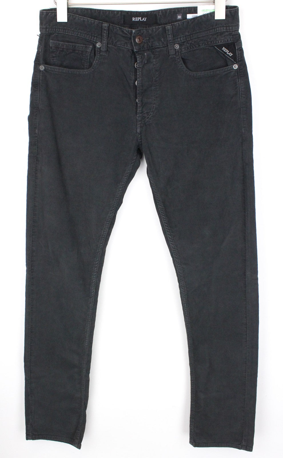 REPLAY Grover Men's W30/L34 Dyed Grey Corduroy Velvet Straight Trousers