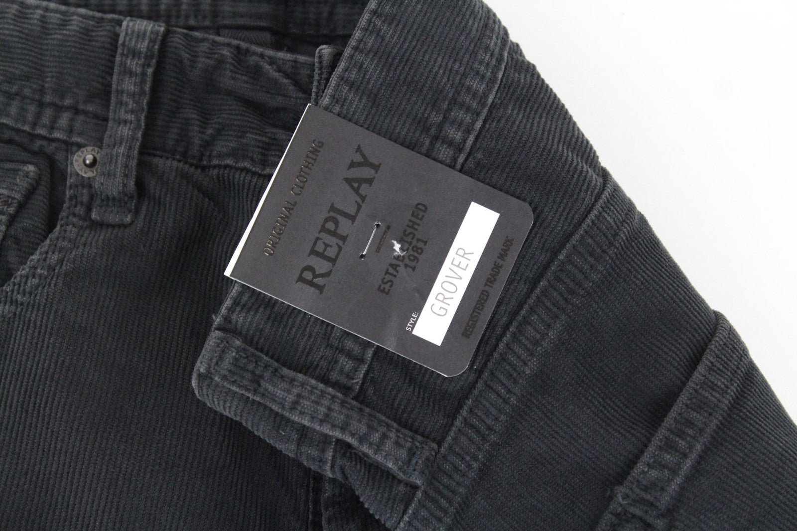 REPLAY Grover Men's W30/L34 Dyed Grey Corduroy Velvet Straight Trousers