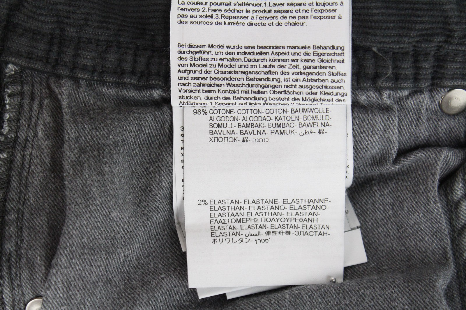 REPLAY Grover Men's W30/L34 Dyed Grey Corduroy Velvet Straight Trousers