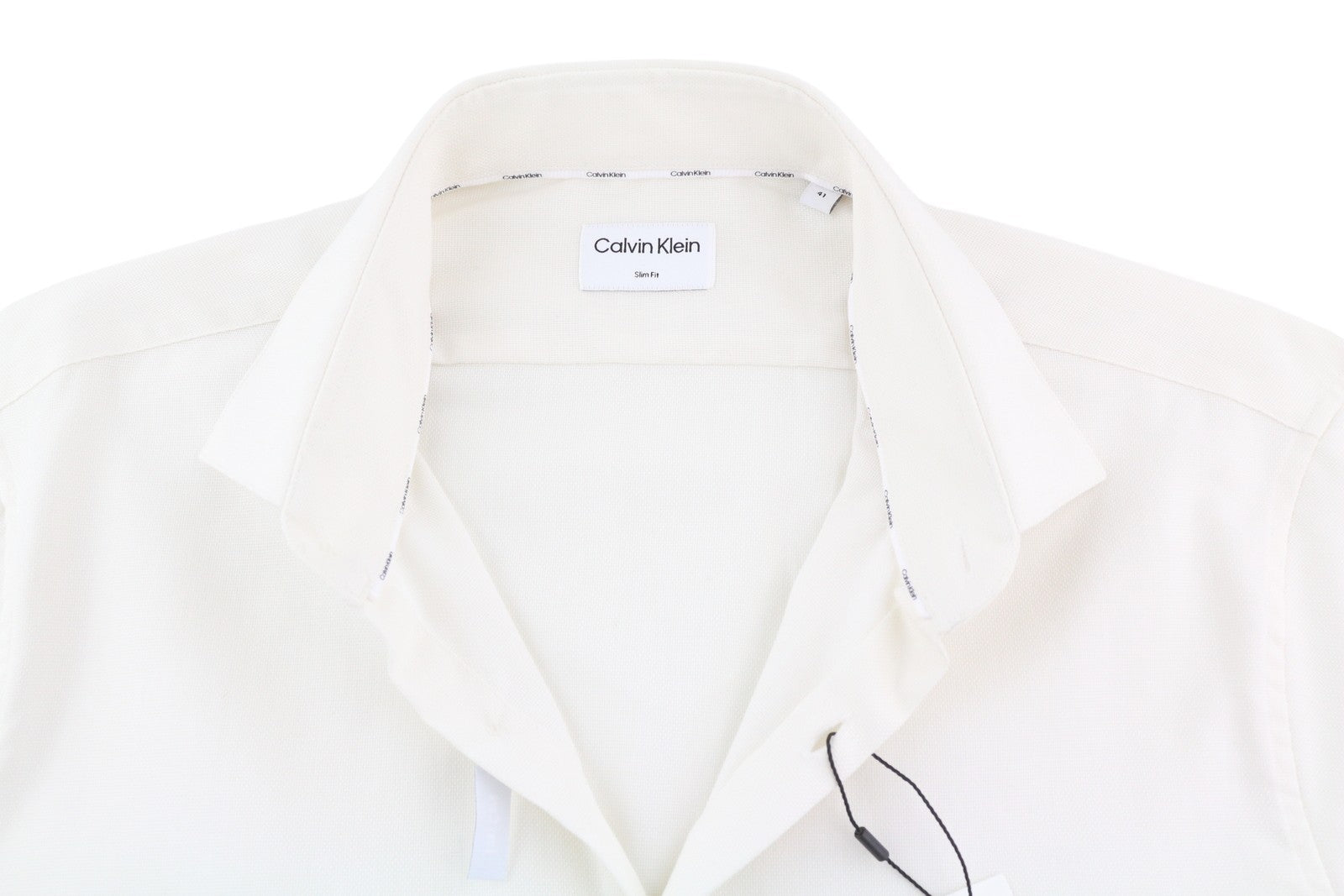 CALVIN KLEIN Structure Solid Slim Men Formal Shirt 41 L White Button Spread Neck