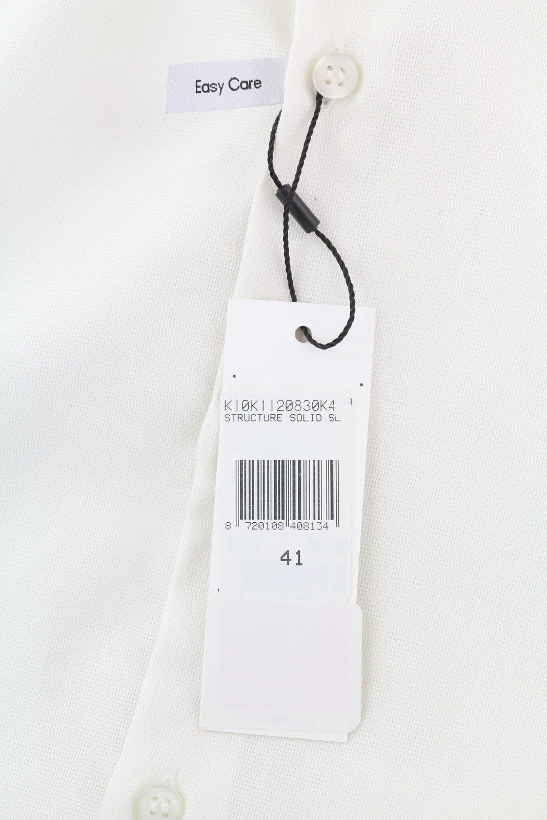 CALVIN KLEIN Structure Solid Slim Men Formal Shirt 41 L White Button Spread Neck