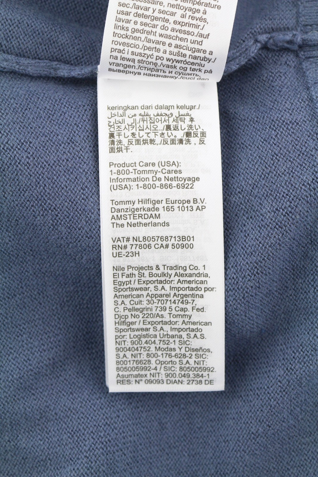 TOMMY HILFIGER Pima Org Ctn Cashmere V Neck Men Jumper XS Pullover Knitted Blue