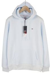 TOMMY HILFIGER Men Hoodie L Light Blue Kangaroo Pocket Hooded Logo Pullover